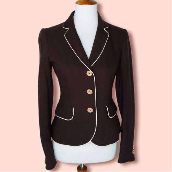 Moschino Cheap and Chic 100% Virgin Wool Blazer Size S Brown Flower Buttons